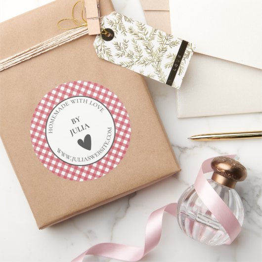 赤いギンガム製品の包装メーリングのラベル ラウンドシール (ギフト)