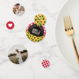 赤いギンガム&ひまわりの花ベビー- Qシャワー コンフェッティ