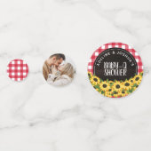 赤いギンガム&ひまわりの花ベビー- Qシャワー コンフェッティ (正面)