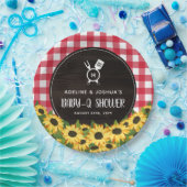 赤いギンガム&ひまわり素朴ベビー-Qシャワー ペーパープレート (パーティー)