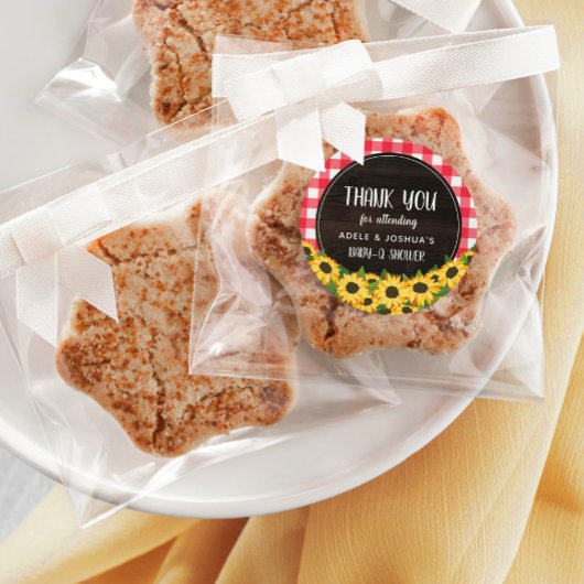 赤いギンガム&サンフラワーズベビー- Qシャワーありがとう ラウンドシール