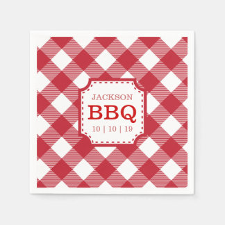 赤いギンガ市松模様にム型紙ナプキン スタンダードカクテルナプキン