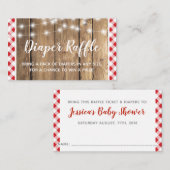 赤いギンガ素朴ムウッドベビーシャワーおむつラッフル エンクロージャーカード (正面/裏面)