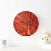 赤いクジャクが赤い羽を見せていた。   ラージ壁時計 (ホーム)