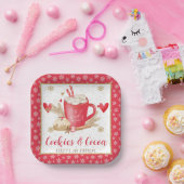 赤いクッキー＆ココアの誕生日パーティー ペーパープレート (パーティー)