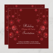 赤いクファンシーリスマスの飾り付け 招待状 (正面/裏面)