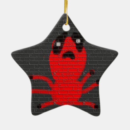 赤いクモの茶色の絵画壁、子供によるアート:) セラミックオーナメント (裏面)