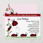 赤いクモグモと花のベビーシャワー招待状 招待状 (正面/裏面)