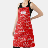 赤いクラシカルクリスマスの休日のモノグラムのエプロン エプロン (インサイチュ)