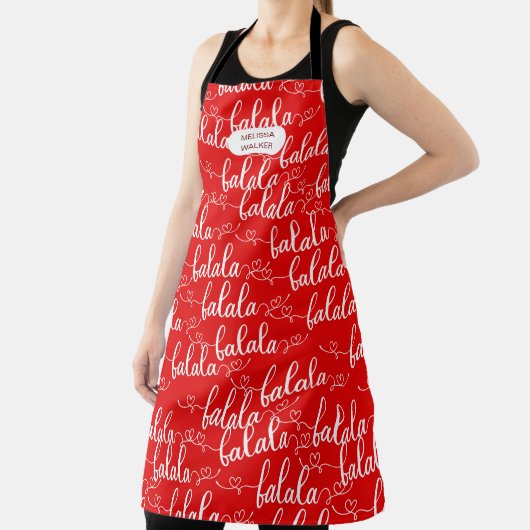 赤いクラシカルクリスマスの休日のモノグラムのエプロン エプロン (インサイチュ)