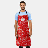 赤いクラシカルクリスマスの休日のモノグラムのエプロン エプロン (着用した状態)