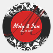 赤いクラシックは日付結婚のステッカーA006を保存 ラウンドシール (正面)