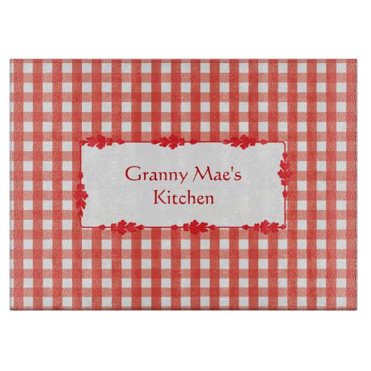 赤いクラシックギンガムチェックパターン カッティングボード (正面)