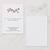 赤いクラシックスクリプトモノグラムクリーン名刺 名刺 (正面/裏面)