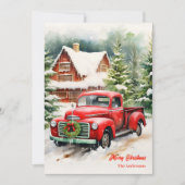 赤いクラシックトラックのクリスマスリースシーン シーズンカード (正面)