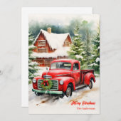 赤いクラシックトラックのクリスマスリースシーン シーズンカード (正面/裏面)