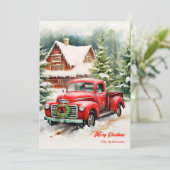 赤いクラシックトラックのクリスマスリースシーン シーズンカード (スタンド正面)