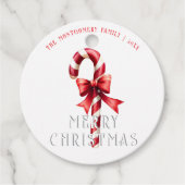 赤いクラシックリボンのクリスマスキャンディーケーン フェイバータグ (正面)