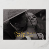 赤いクラシック写真とホイルの結婚式の日付を保存 箔招待状 (正面)