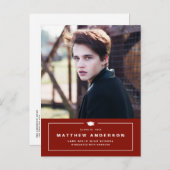 赤いクラシック卒業キャップ写真卒業 案内ポストカード (正面/裏面)