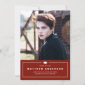 赤いクラシック卒業キャップ写真卒業 案内状 (正面)