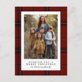 赤いクラシック格子模様のフレーム写真クリスマス シーズンポストカード (正面)