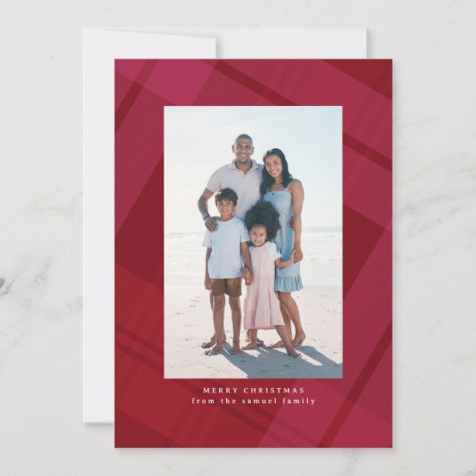 赤いクラシック格子模様シンプルのクリスマス写真 シーズンカード (正面)