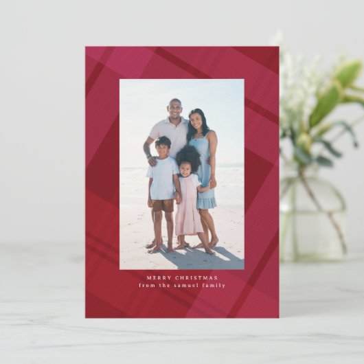 赤いクラシック格子模様シンプルのクリスマス写真 シーズンカード (スタンド正面)