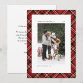 赤いクラシック格子模様メリークリスマスフォト シーズンカード (正面/裏面)