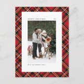 赤いクラシック格子模様メリークリスマスフォト シーズンポストカード (正面)