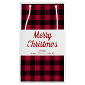 赤いクラシック格子模様メリークリスマス スモールペーパーバッグ (正面)