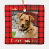 赤いクラシック格子模様 セラミックオーナメント (正面)