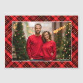 赤いクラシック格子状タータンチェッククリスマスフォトマグネット (正面)