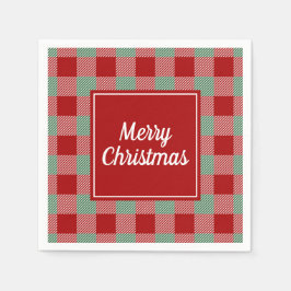 赤いクラシック格子縞のクリスマス スタンダードカクテルナプキン