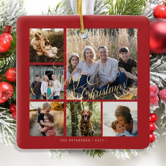 赤いクラシック金ゴールド6エレガント枚のコラージュ セラミックオーナメント