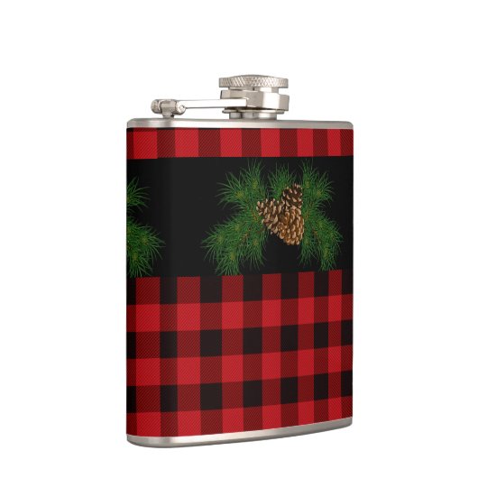 赤いクラシック黒い格子模様 フラスク (右)