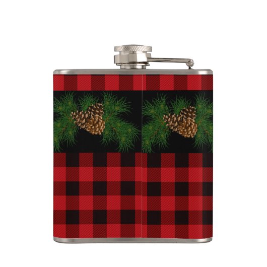 赤いクラシック黒い格子模様 フラスク (裏面)