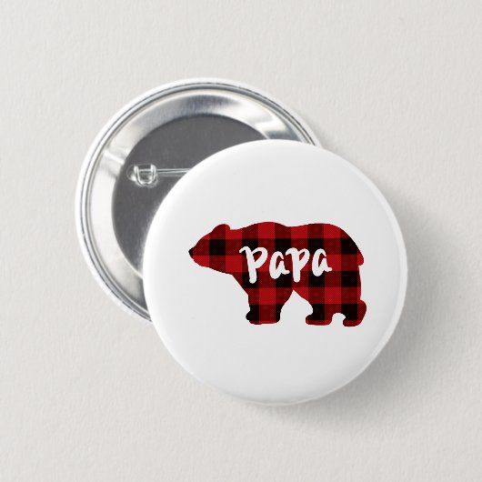 赤いクラシック黒の格子柄ポピーの熊の贈り物パパ 缶バッジ (正面&裏面)
