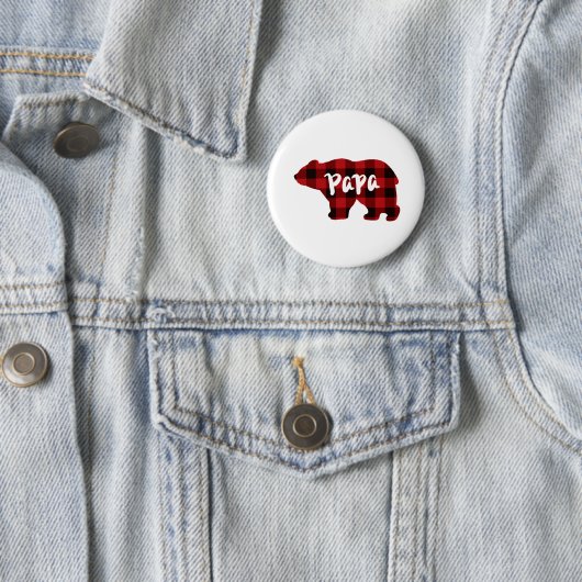 赤いクラシック黒の格子柄ポピーの熊の贈り物パパ 缶バッジ (インサイチュ)