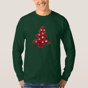 赤いクラフトクリスマスツリーとボタン Tシャツ