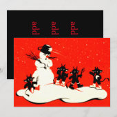 赤いクランプスの雪玉投げ雪だるま (正面/裏面)