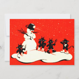 赤いクランプスの雪玉投げ雪だるま