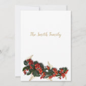 赤いクランベリーと緑の葉と金の冬のクリスマス 招待状 (裏面)