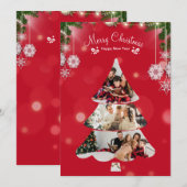 赤いクリエイティブなモダンなクリスマスツリーの写真コラージュ 招待状 (正面/裏面)