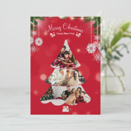 赤いクリエイティブなモダンなクリスマスツリーの写真コラージュ 招待状