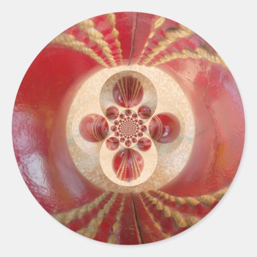 赤いクリケットボールの抽象アートプリントデザイン ラウンドシール (正面)