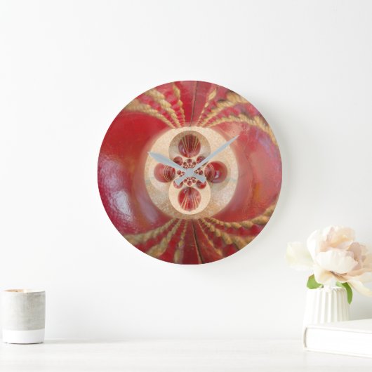 赤いクリケットボールの抽象アートプリントデザイン ラージ壁時計 (ホーム)
