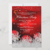 赤いクリスタル雪の結晶のクリスマスパーティー 招待状 (正面)