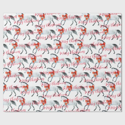 赤いクリスマスが白い馬に弓楽しいクリスマス ラッピングペーパー (フラット)