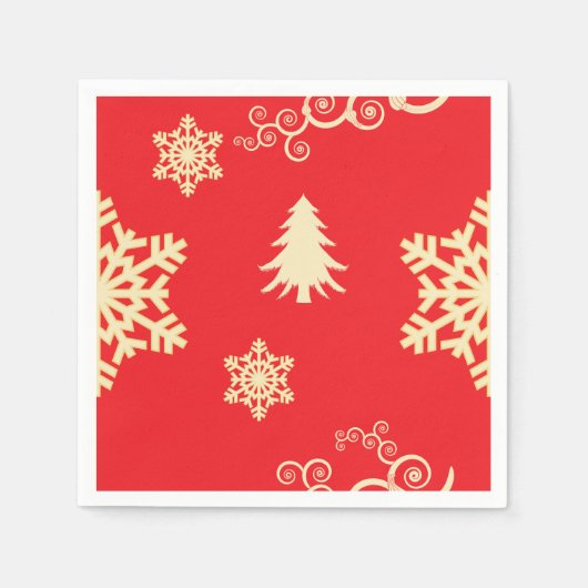 赤いクリスマスとクリームスノーフレーク スタンダードカクテルナプキン (正面)
